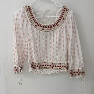 NWT Anthropologie Embroidered Beaded White and Red Women's Top